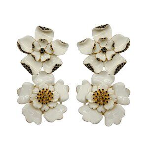 Carolina Herrera White / Black / Gold Hardware Rhinestone Embellished Enamel Flo